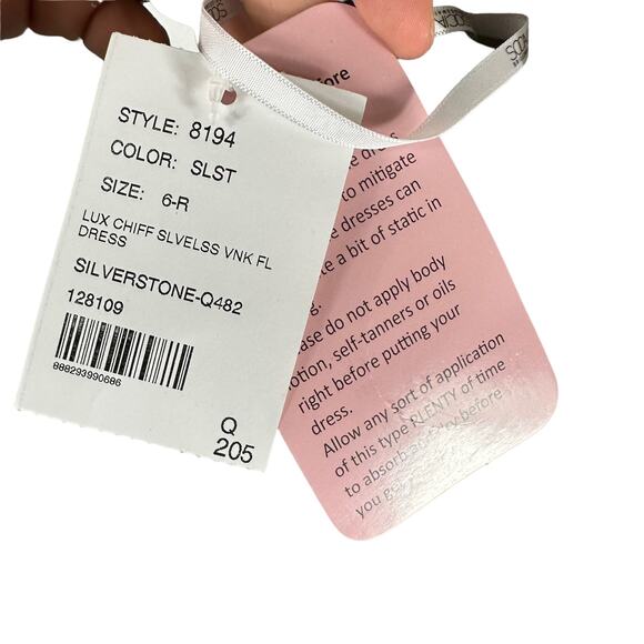 SOCIAL BRIDESMAIDS V-Neck Back Tie Chiffon Trumpet Gown Silverstone 8194 6R NWT - Picture 8 of 9